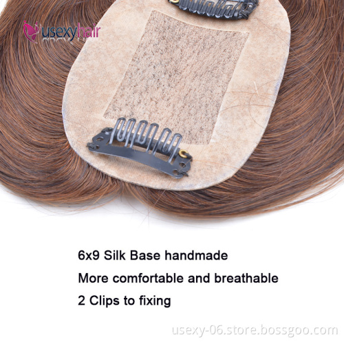 Wholesale 100% Real Virgin Brazilian Human Hair Topper Color 4 Straight 6*9 Silk Base Clip In Hair Toupees Women